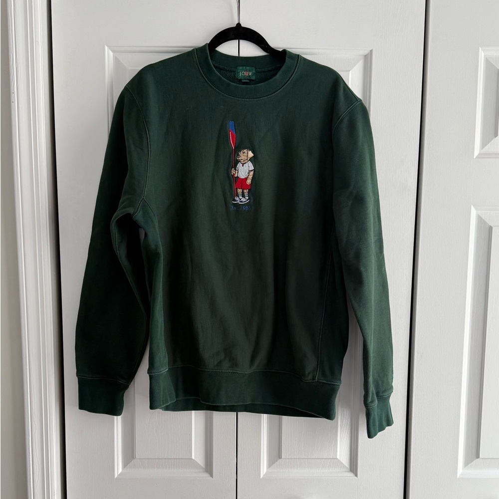 J. Crew Green Crewneck Sweater with Embroidered Dog